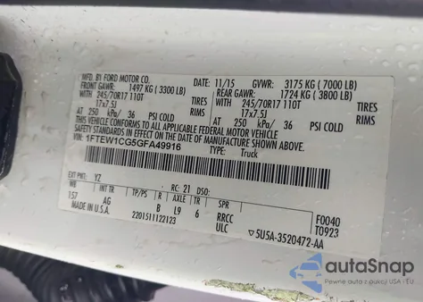 2016 Ford F-150 Xl из США, поврежденный, VIN 1FTEW1CG5GFA49916